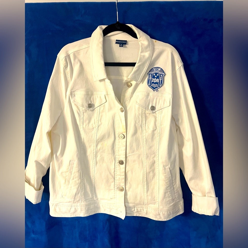 Zeta Phi Beta Sorority white denim jacket